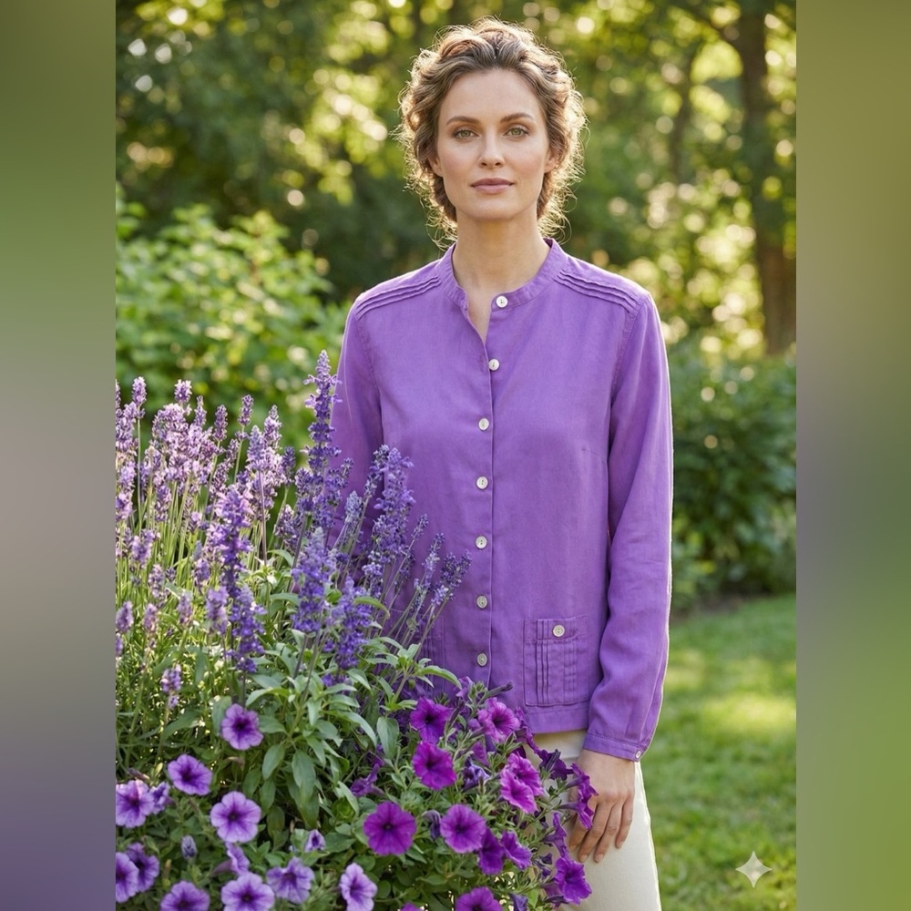 TravelSmith Lavender Button Down Blouse